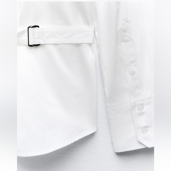 ZARA white BACK TAB POPLIN Cotton lapel collar and long sleeves SHIRT size M NWT - Picture 12 of 16
